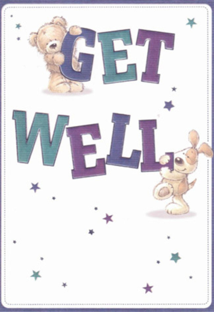 This delightful get well card overflows with gentle encouragement, captured beautifully through the joyful pairing of a cuddly bear and a floppy-eared pup. Dancing stars, scattered in soothing shades of blue and purple, seem to sprinkle the card with cheerful wishes, much like the lively sense of community along Croydon High Street on a Saturday morning. The typography is bold and inviting, with oversized letters in playful purples and aquas grounding the message in positivity. There's a near-tactile quality: the bear's soft tufts and the puppy's velvety fur inspire thoughts of offering comfort to someone dear. As a Croydon florist, I'm reminded of laying out fresh blooms in a sunlit shop, every stem and colour chosen to create delight and encouragement for someone in need. The scene radiates a light, airy mood-each detail thoughtfully placed, each shape and expression carefully designed to make the recipient feel cherished. Sending such a card alongside a bespoke Croydon Flowers bouquet would amplify any get well gesture, uniting vibrant visuals and genuine sentiment to lift spirits and foster healing, no matter the age or circumstance.