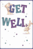 Radiating playful optimism and comfort, this get well card design features two adorable characters-a huggable teddy bear and a lively puppy-each appearing to spring joyously from the card's surface. They hold and balance the vibrant, oversized letters forming 'Get Well,' their soft, illustrated fur so lifelike it almost invites a gentle touch. Indigo and teal hues energize the bold text, providing gentle contrast against a light cream background that lends itself to clarity and reassurance. Scattered stars, twinkling in blues and purples, evoke the same hopeful magic one might feel wandering through Croydon's Queen's Gardens on a sunny afternoon. The expressive faces and tactile artwork offer a sensory richness akin to running your fingers over freshly arranged petals at a Croydon florist's worktable. This card's uplifting imagery extends beyond a simple well-wish; it becomes a comforting companion, delivering kindness and positivity with every glance-just as a thoughtfully crafted bouquet from Croydon Flowers can brighten the day of someone healing nearby.